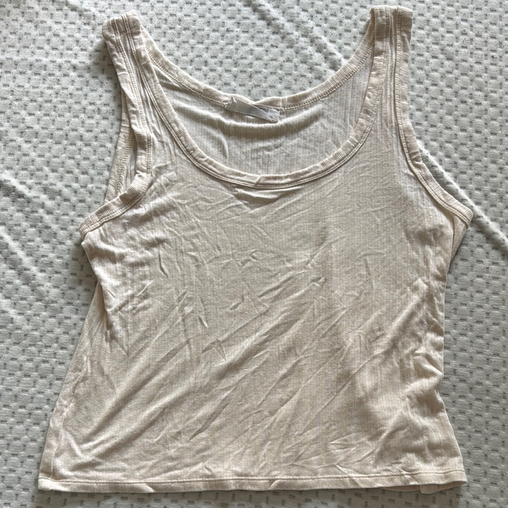 Double Zero Cream Ribbed Sleeveless Tank Top